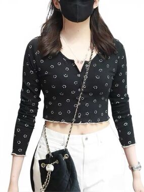Korean Smiley Face Crop Top Cardigan XS Kpop Y2K